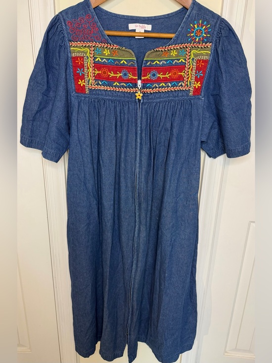 Go Softly Patio Dresses & Skirts - Go Softly Patio Denim Embroidered House Dress Muumuu Lounger Size